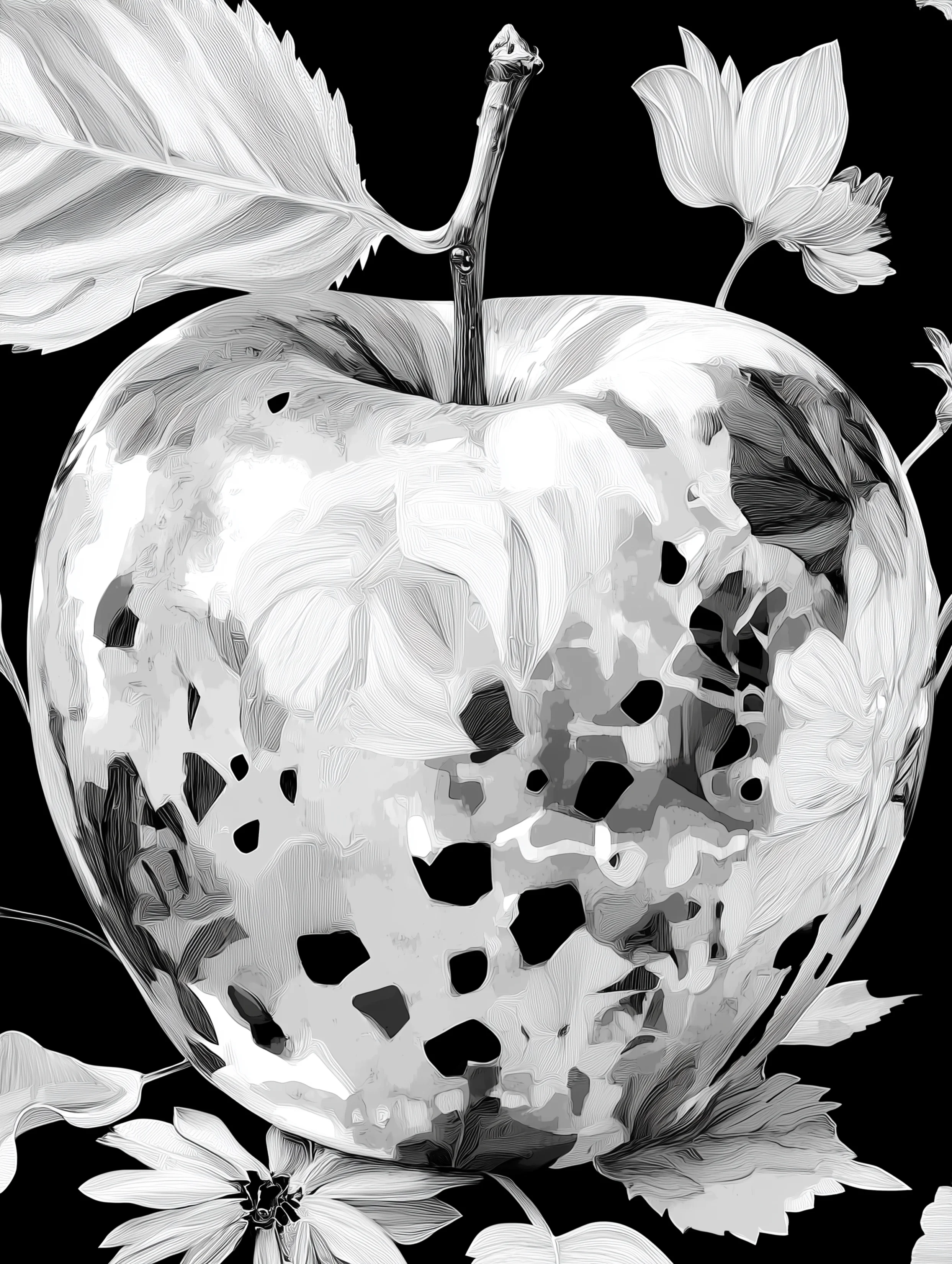 Free printable apple coloring page for adults featuring hazy print apple